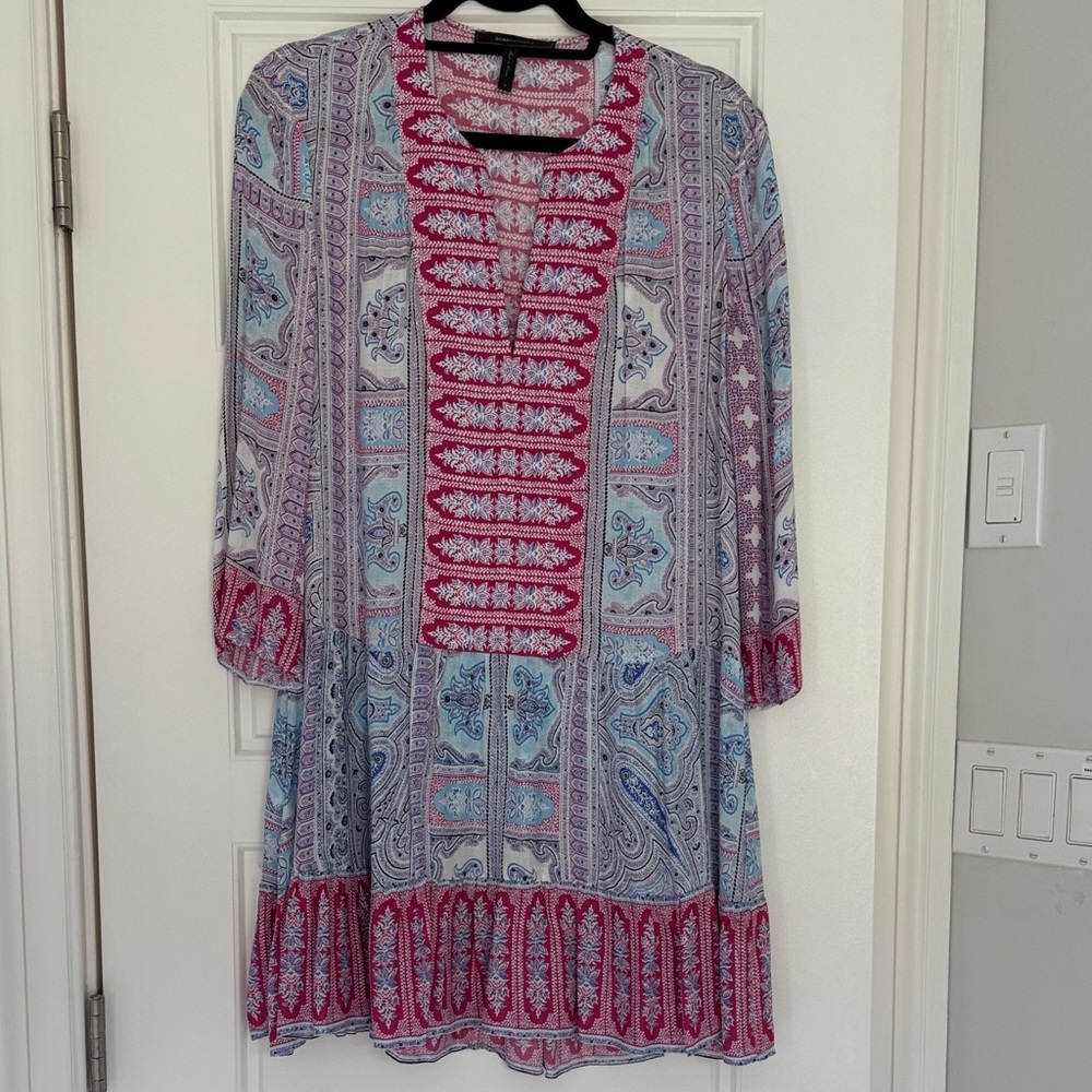 BCBGMaxAzria Pink and Blue Paisley Dress